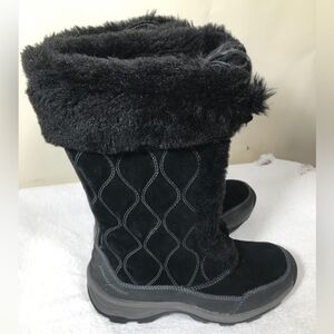 Clarks Privo Kaley Mid-Calf Snow Boots Black Suede Leather Faux Fur US Size 6.5